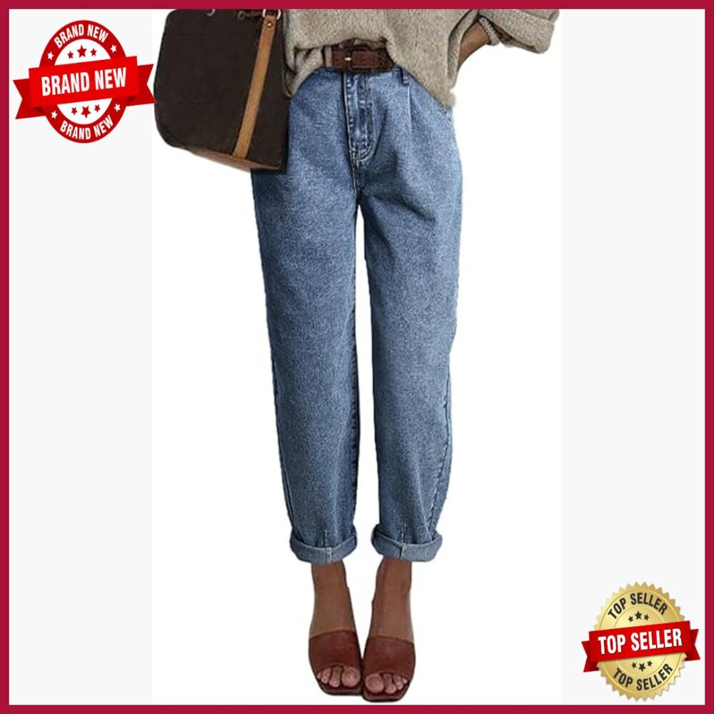High Waisted Baggy Boyfriend Barrel Jeans, Stretch Denim, Straight Leg
